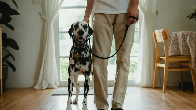 Dog with an owner at home